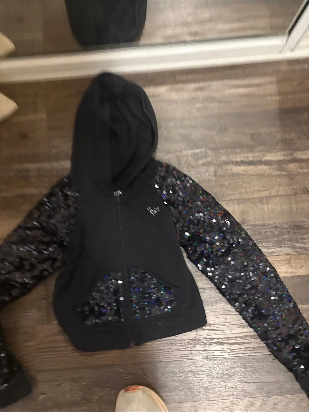 Justice Black Hoodie with Sequin Sleeves